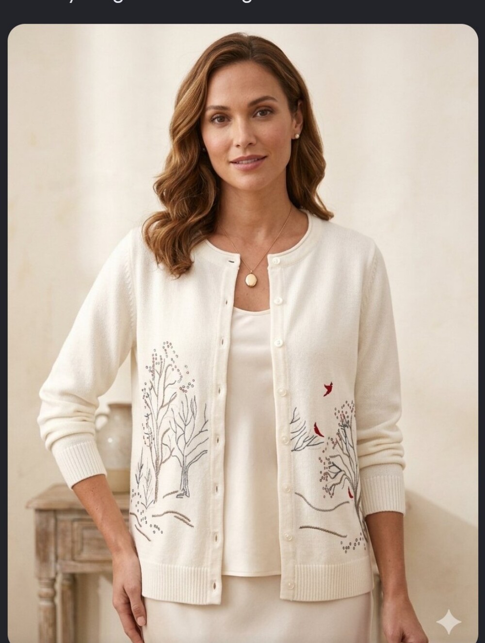 Christopher & Banks Winter Cardinal Embroidered Cardigan Sweater Size Medium